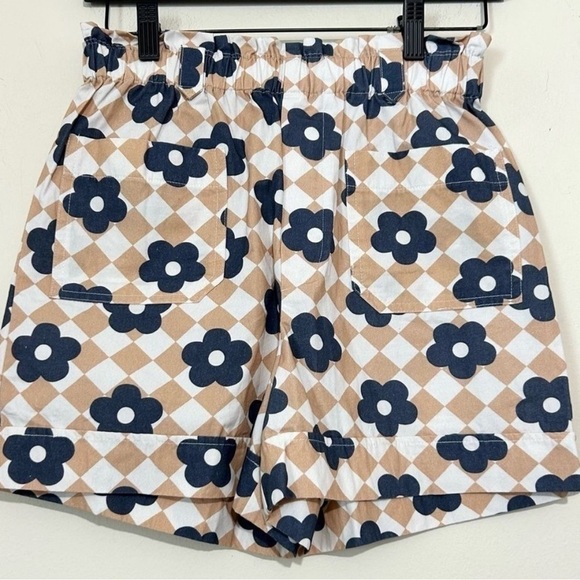 Maeve Anthropologie Checkered Retro Flowered Paper Bag Pull Shorts SIZE XS - Picture 2 of 5
